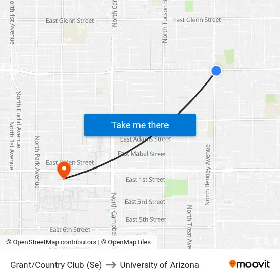 Grant/Country Club (Se) to University of Arizona map