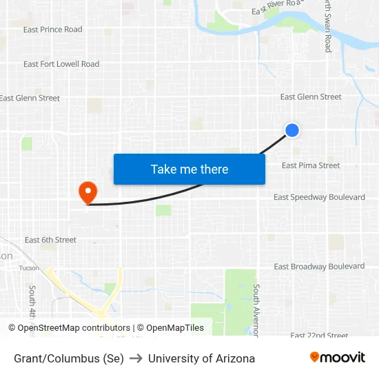 Grant/Columbus (Se) to University of Arizona map