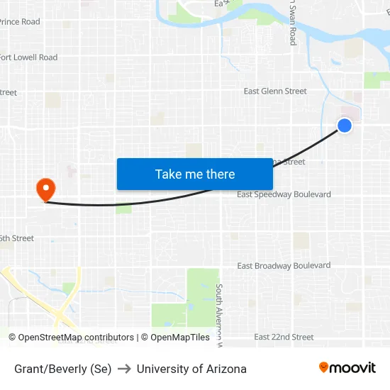 Grant/Beverly (Se) to University of Arizona map