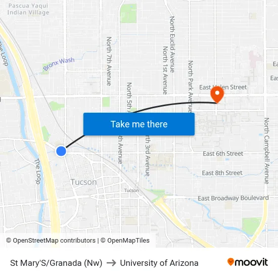 St Mary'S/Granada (Nw) to University of Arizona map
