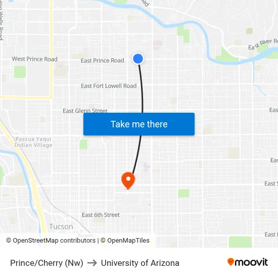 Prince/Cherry (Nw) to University of Arizona map