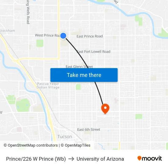 Prince/226 W Prince (Wb) to University of Arizona map