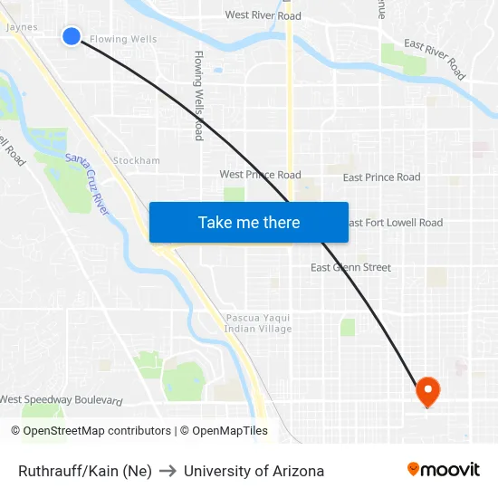 Ruthrauff/Kain (Ne) to University of Arizona map