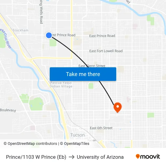 Prince/1103 W Prince (Eb) to University of Arizona map