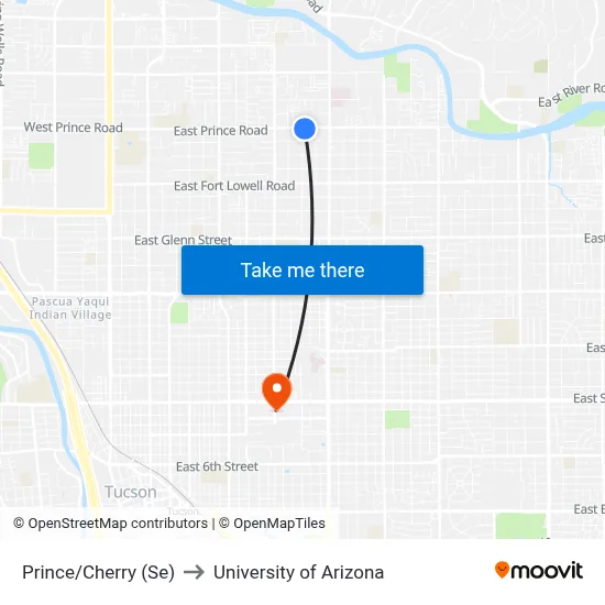 Prince/Cherry (Se) to University of Arizona map