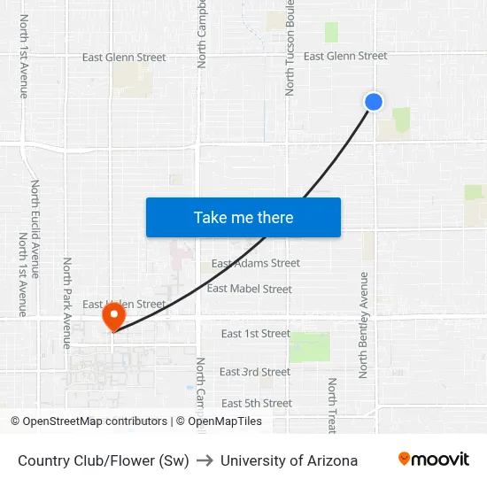 Country Club/Flower (Sw) to University of Arizona map
