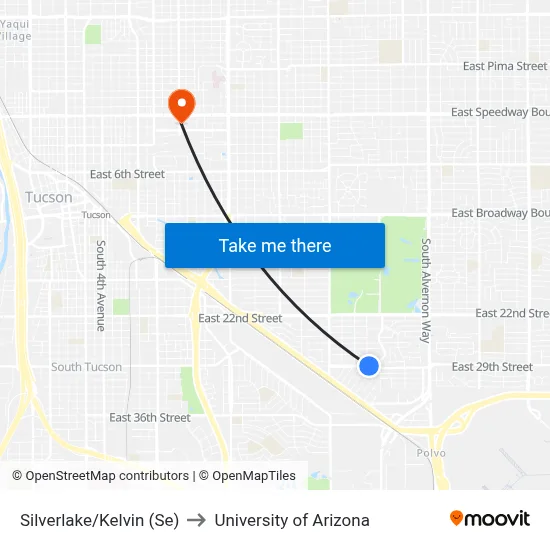 Silverlake/Kelvin (Se) to University of Arizona map