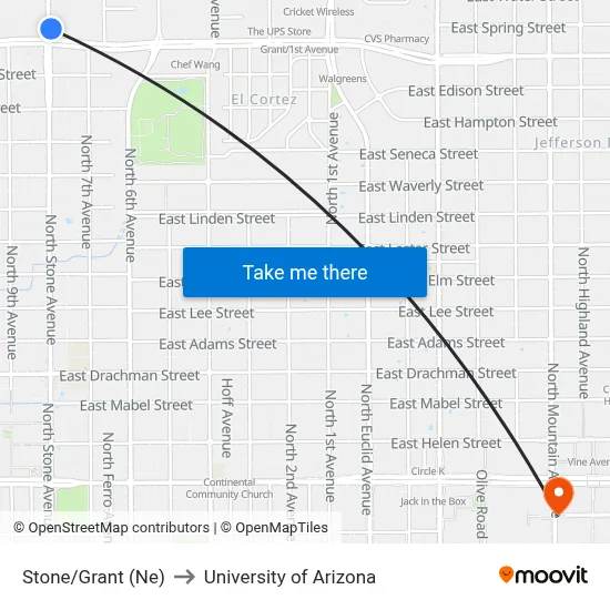 Stone/Grant (Ne) to University of Arizona map