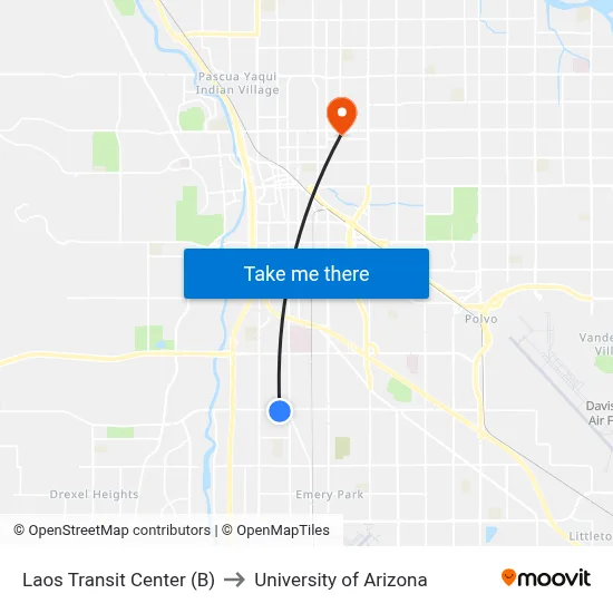 Laos Transit Center (B) to University of Arizona map