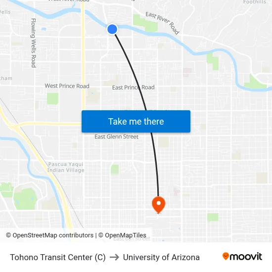 Tohono Transit Center (C) to University of Arizona map