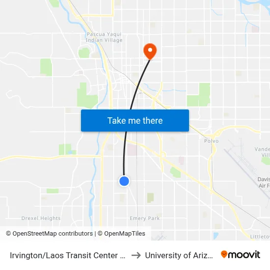 Irvington/Laos Transit Center (Se) to University of Arizona map
