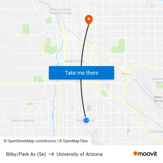 Bilby/Park Av (Se) to University of Arizona map