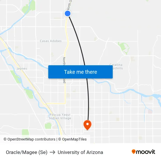 Oracle/Magee (Se) to University of Arizona map