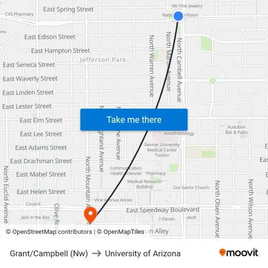 Grant/Campbell (Nw) to University of Arizona map
