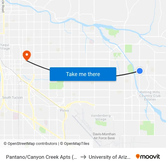 Pantano/Canyon Creek Apts (Nb) to University of Arizona map