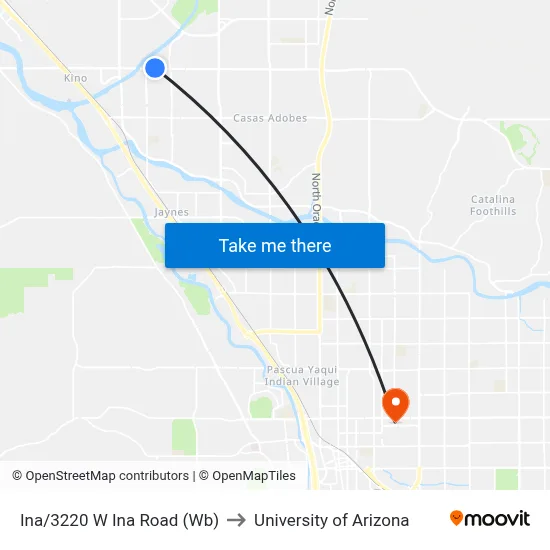 Ina/3220 W Ina Road (Wb) to University of Arizona map