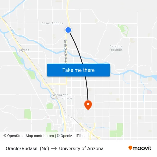 Oracle/Rudasill (Ne) to University of Arizona map