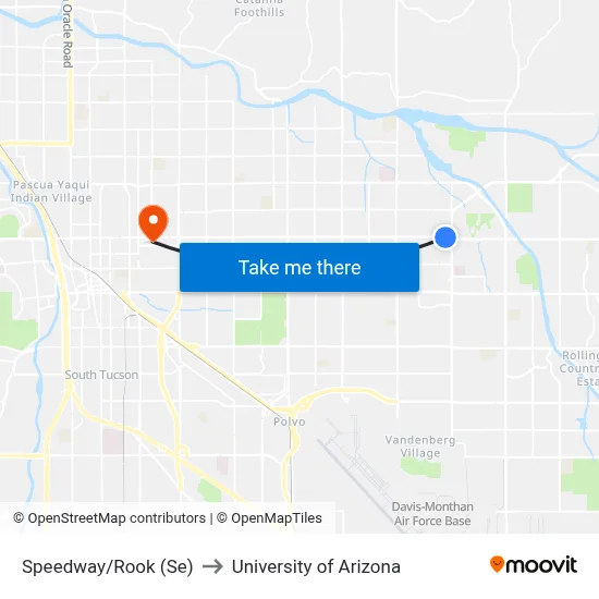 Speedway/Rook (Se) to University of Arizona map