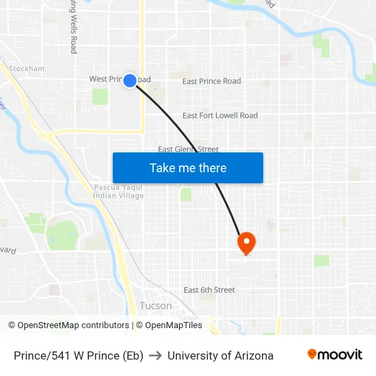 Prince/541 W Prince (Eb) to University of Arizona map