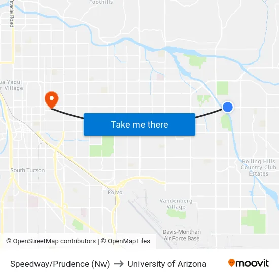 Speedway/Prudence (Nw) to University of Arizona map