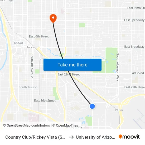 Country Club/Rickey Vista (Sw) to University of Arizona map