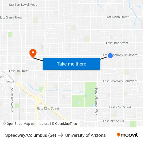 Speedway/Columbus (Se) to University of Arizona map