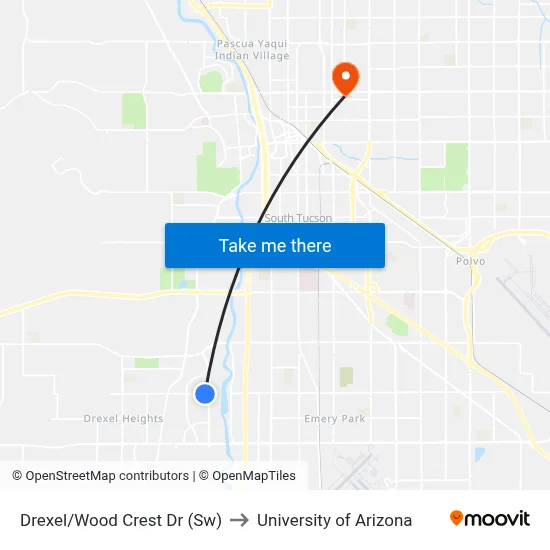 Drexel/Wood Crest Dr (Sw) to University of Arizona map