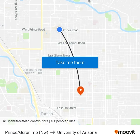 Prince/Geronimo (Nw) to University of Arizona map