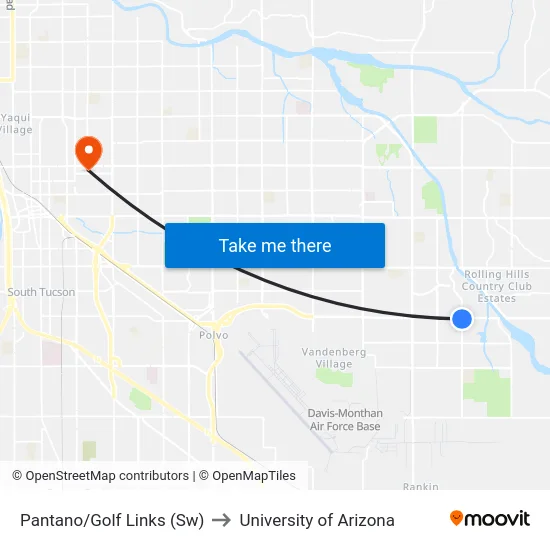 Pantano/Golf Links (Sw) to University of Arizona map