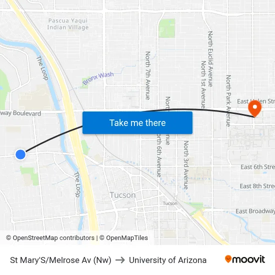St Mary'S/Melrose Av (Nw) to University of Arizona map