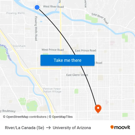 River/La Canada (Se) to University of Arizona map