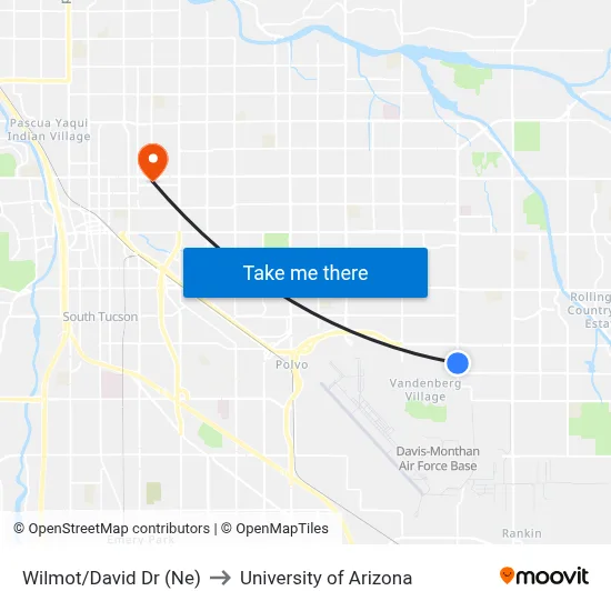 Wilmot/David Dr (Ne) to University of Arizona map