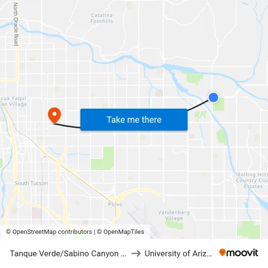 Tanque Verde/Sabino Canyon (Se) to University of Arizona map