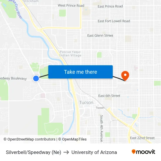 Silverbell/Speedway (Ne) to University of Arizona map