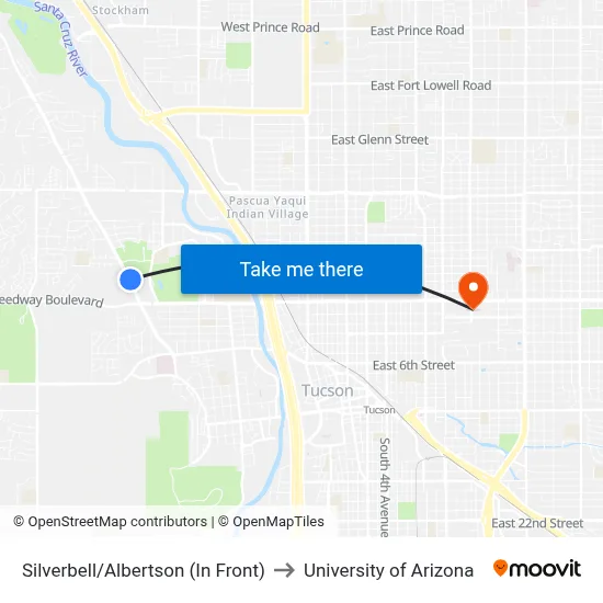 Silverbell/Albertson (In Front) to University of Arizona map