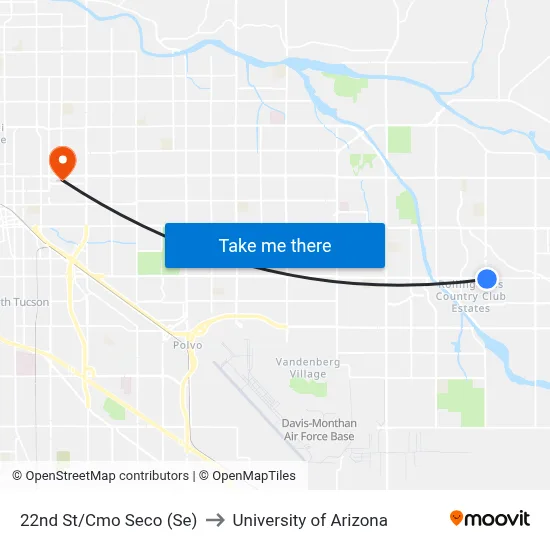 22nd St/Cmo Seco (Se) to University of Arizona map