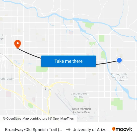 Broadway/Old Spanish Trail (Se) to University of Arizona map