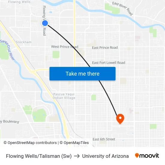 Flowing Wells/Talisman (Sw) to University of Arizona map