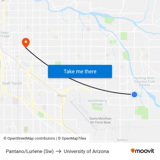 Pantano/Lurlene (Sw) to University of Arizona map