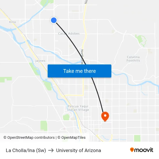 La Cholla/Ina (Sw) to University of Arizona map
