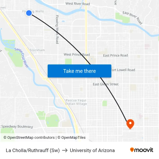 La Cholla/Ruthrauff (Sw) to University of Arizona map