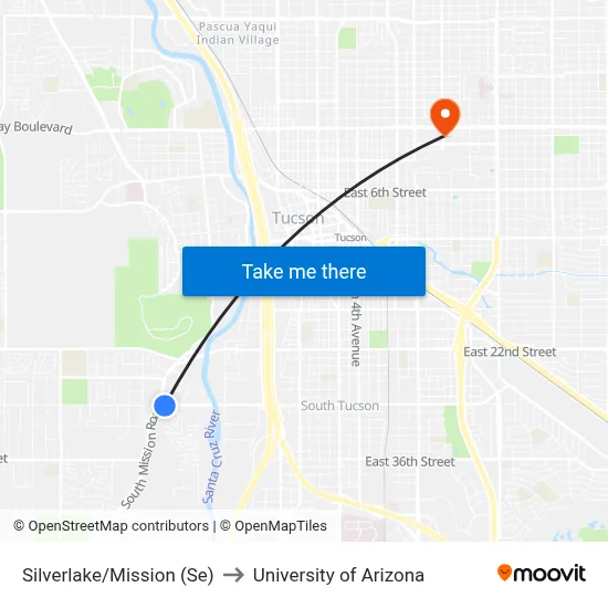Silverlake/Mission (Se) to University of Arizona map