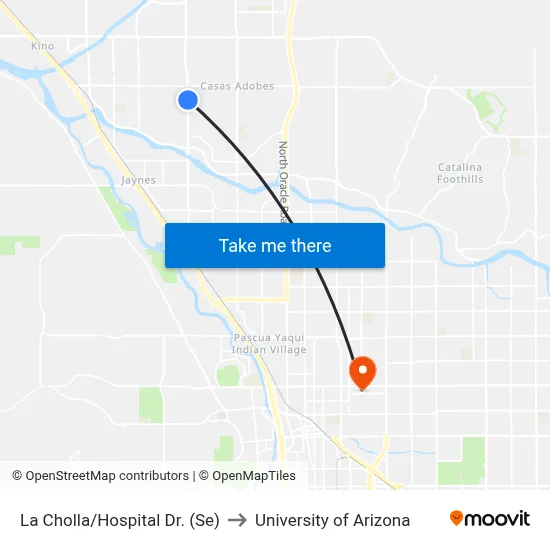 La Cholla/Hospital Dr. (Se) to University of Arizona map