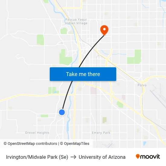 Irvington/Midvale Park (Se) to University of Arizona map