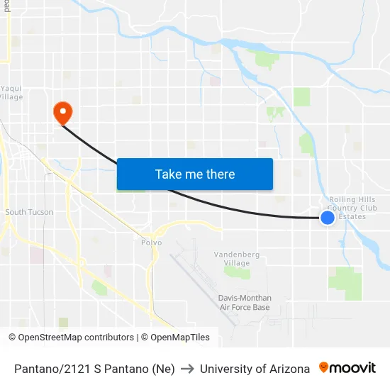 Pantano/2121 S Pantano (Ne) to University of Arizona map
