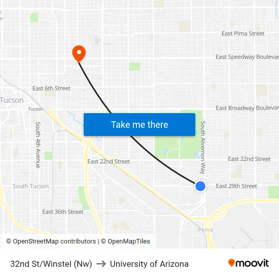 32nd St/Winstel (Nw) to University of Arizona map