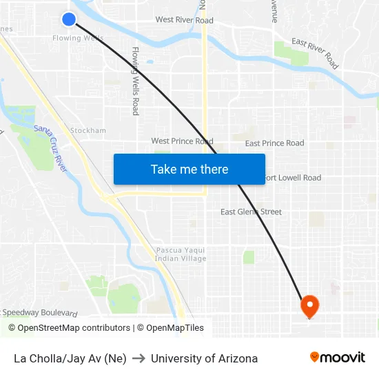 La Cholla/Jay Av (Ne) to University of Arizona map