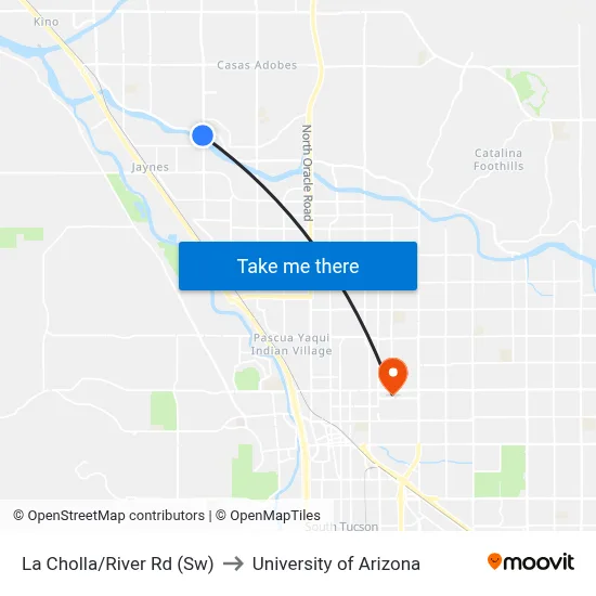 La Cholla/River Rd (Sw) to University of Arizona map