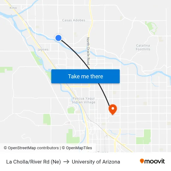 La Cholla/River Rd (Ne) to University of Arizona map
