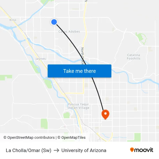 La Cholla/Omar (Sw) to University of Arizona map